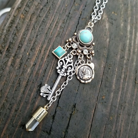 Jewelry - Long turquoise multicharm necklace